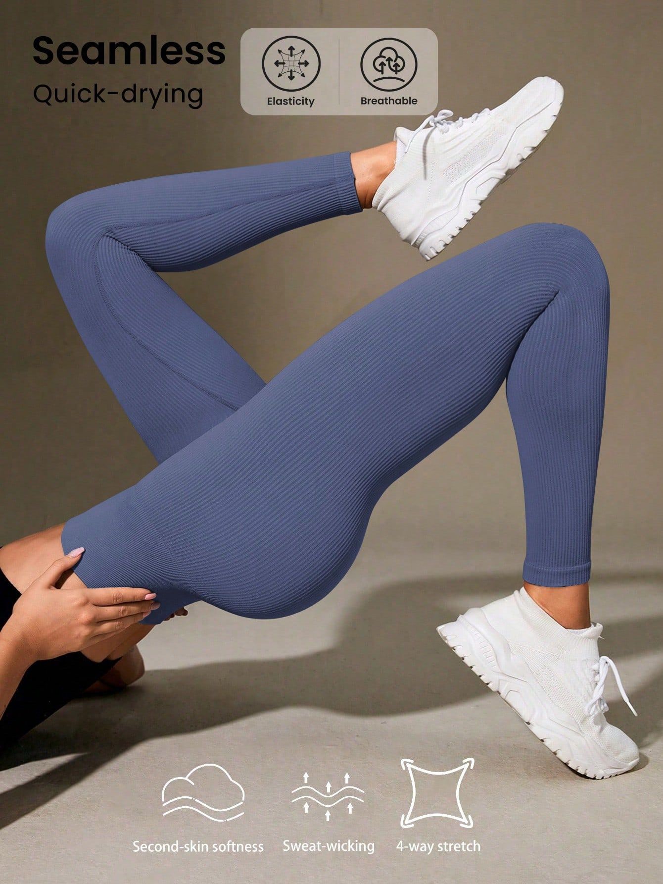 A Woman In Blue Leggings And White Sneakers Creative Design Generator Genflow template preview