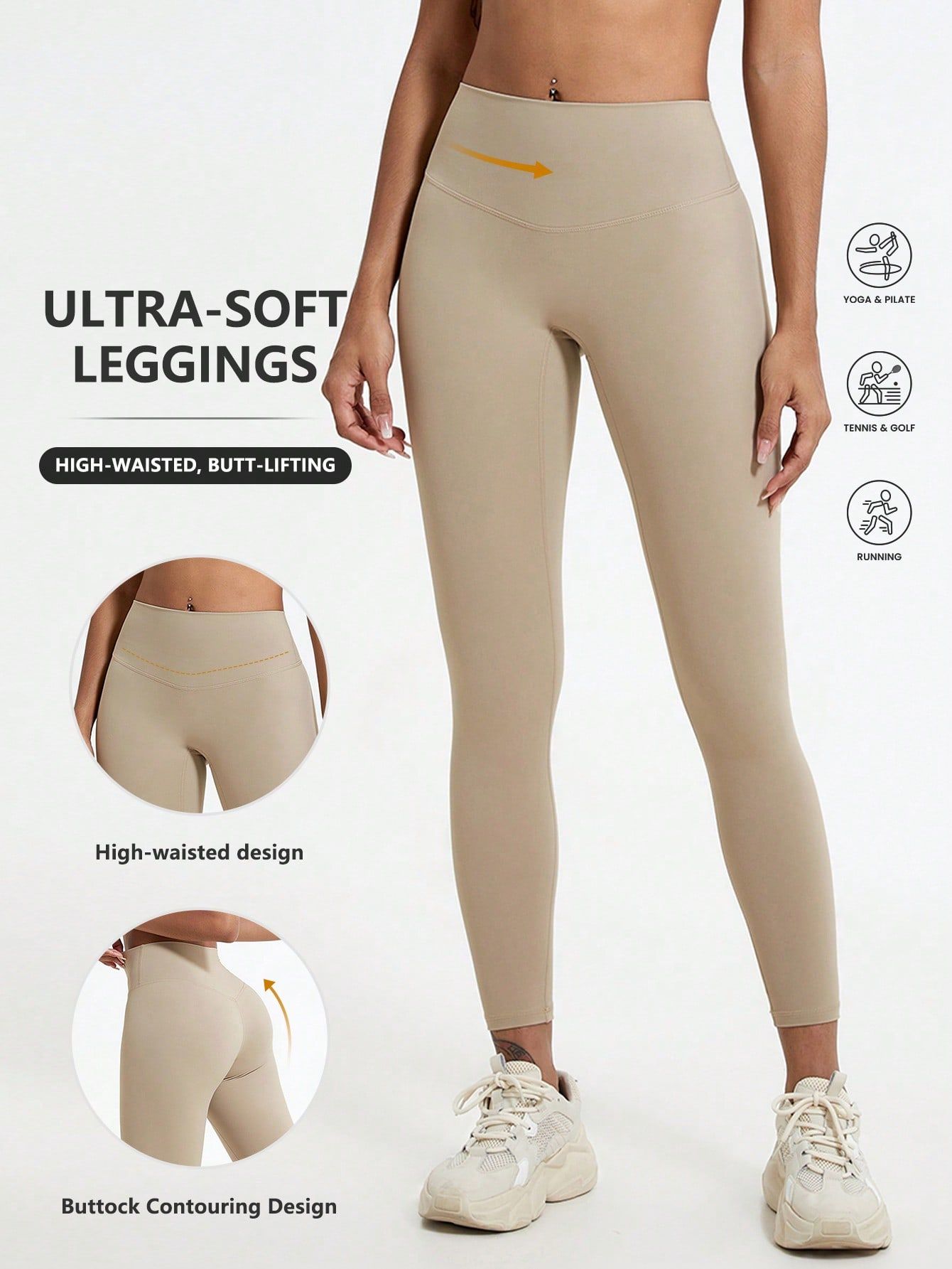 1pc High Waist Lifting Yoga Pants, Breathable Nude Creative Design Generator Genflow 模板预览