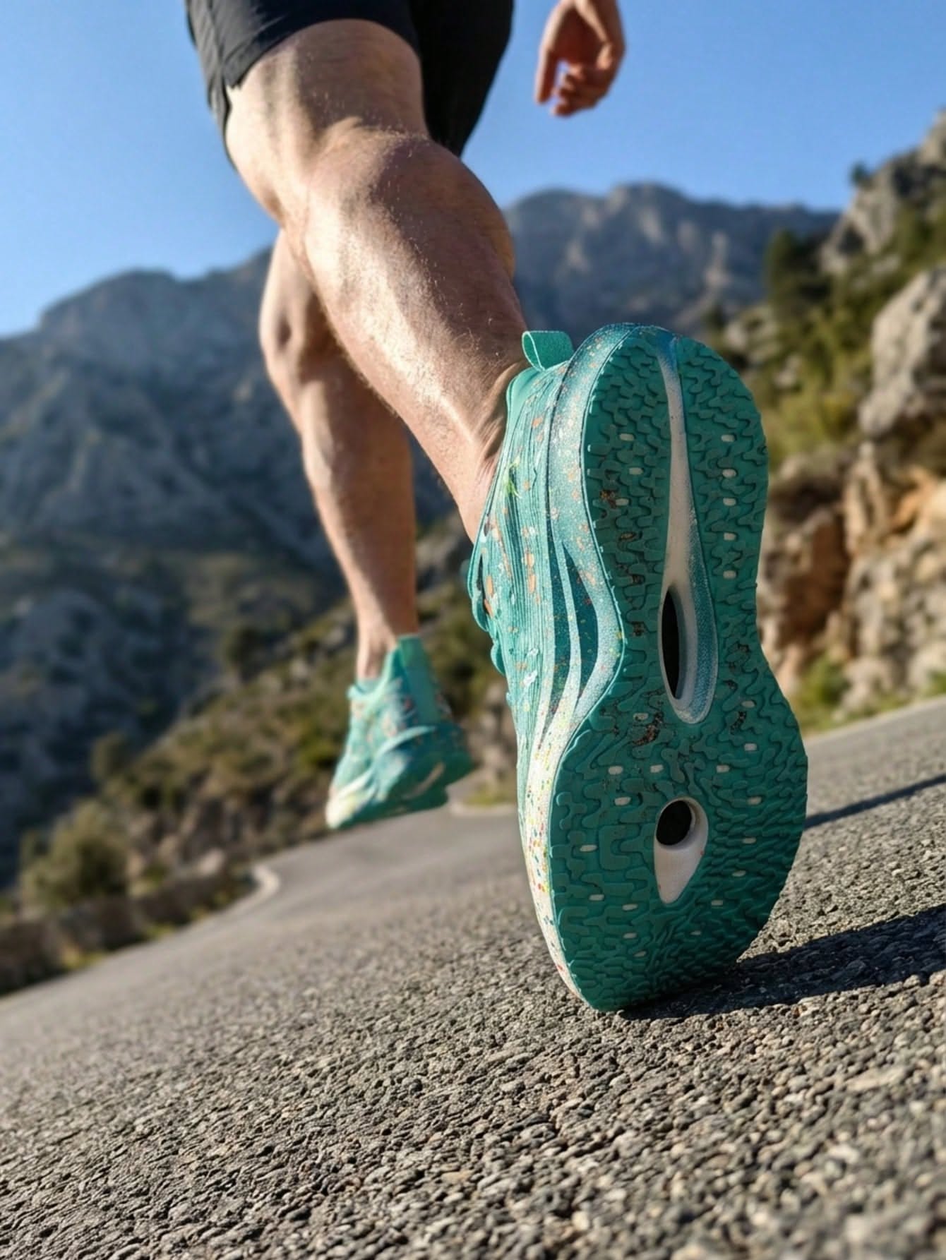 A Close Up Of A Person'S Running Shoes On A Road With Creative Design Generator Genflow テンプレートプレビュー