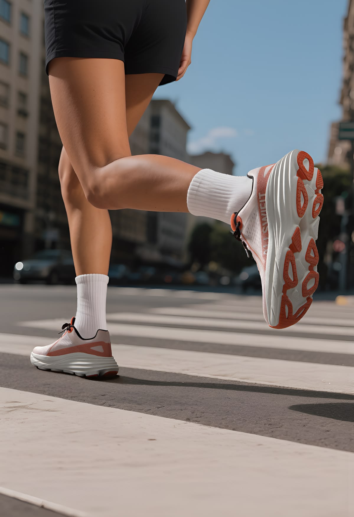 A Woman Is Walking Across The Street With Her Foot In Creative Design Generator Genflow template preview