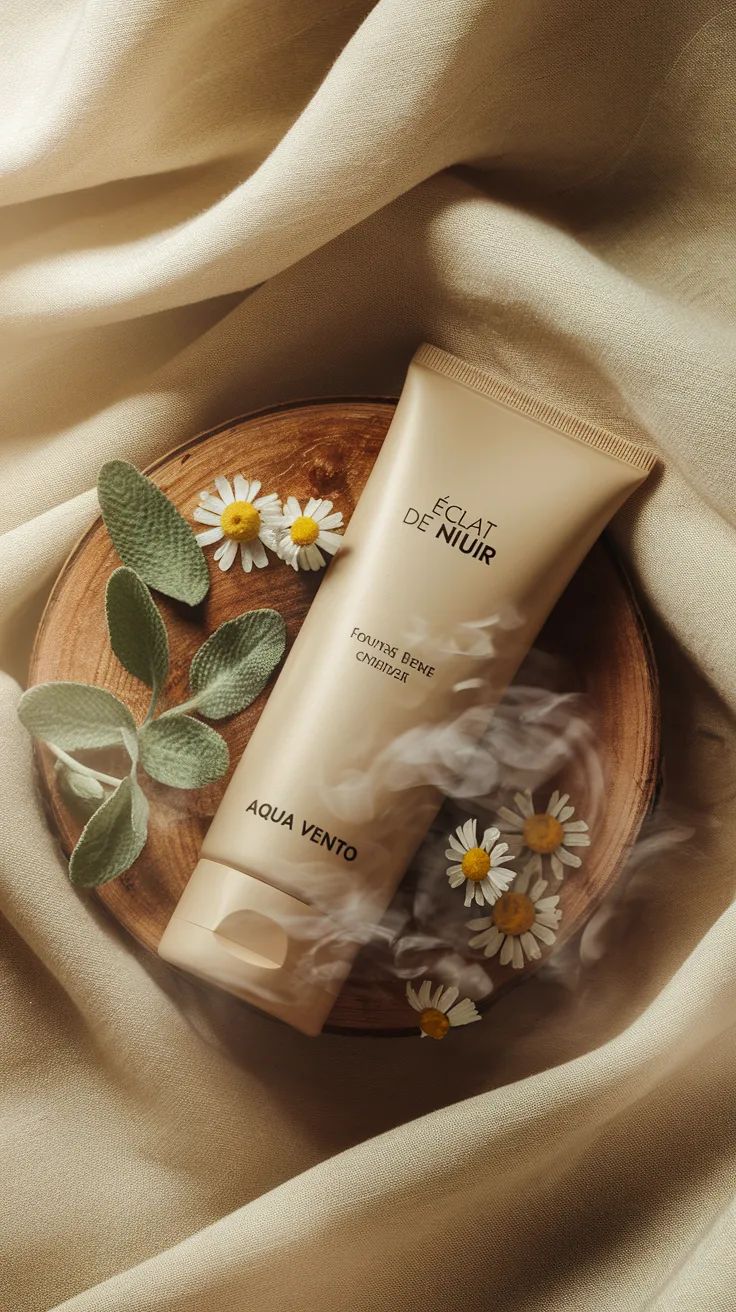 This May Contain: A Tube Of Deodorant Next To Some Flowers On A Wooden Platter Creative Design Generator Genflow テンプレートプレビュー