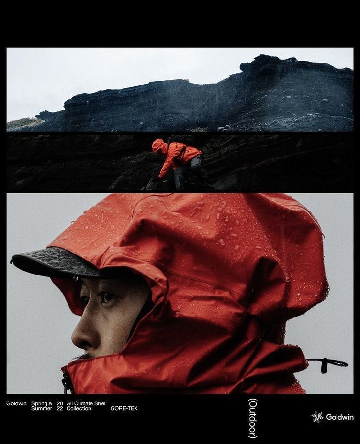 A Man Wearing A Red Raincoat And Black Hat Is Standing In Front Of A Mountain Creative Design Generator Genflow template preview